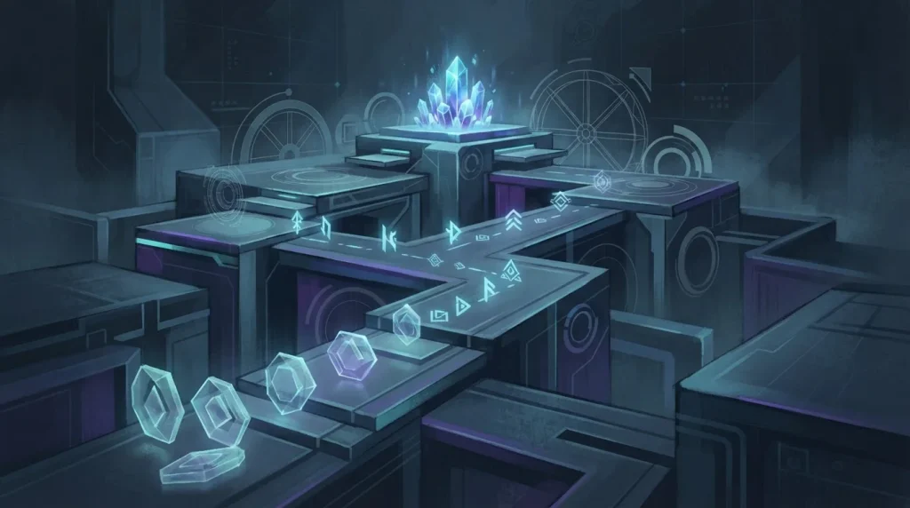 Abstract reward stages and progress markers arranged as a stepped path